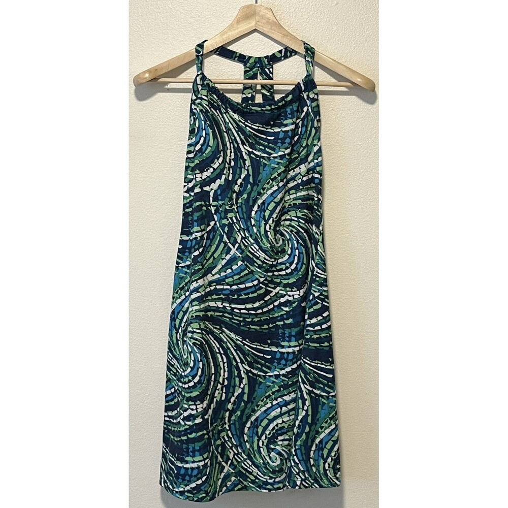 Prana Quinn Tank Dress Size XS Geometric Print Blue Green White Short Shelf Bra